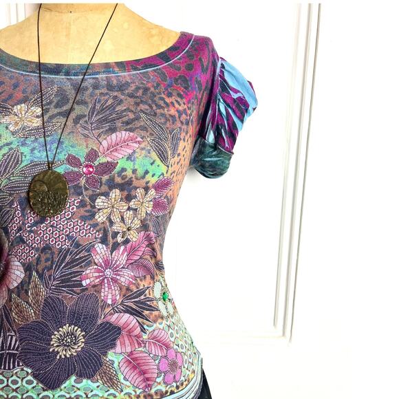 B.L.U.E Fairy Bohochic multicolored short sleeve top with puffed sleeves - Picture 4 of 8